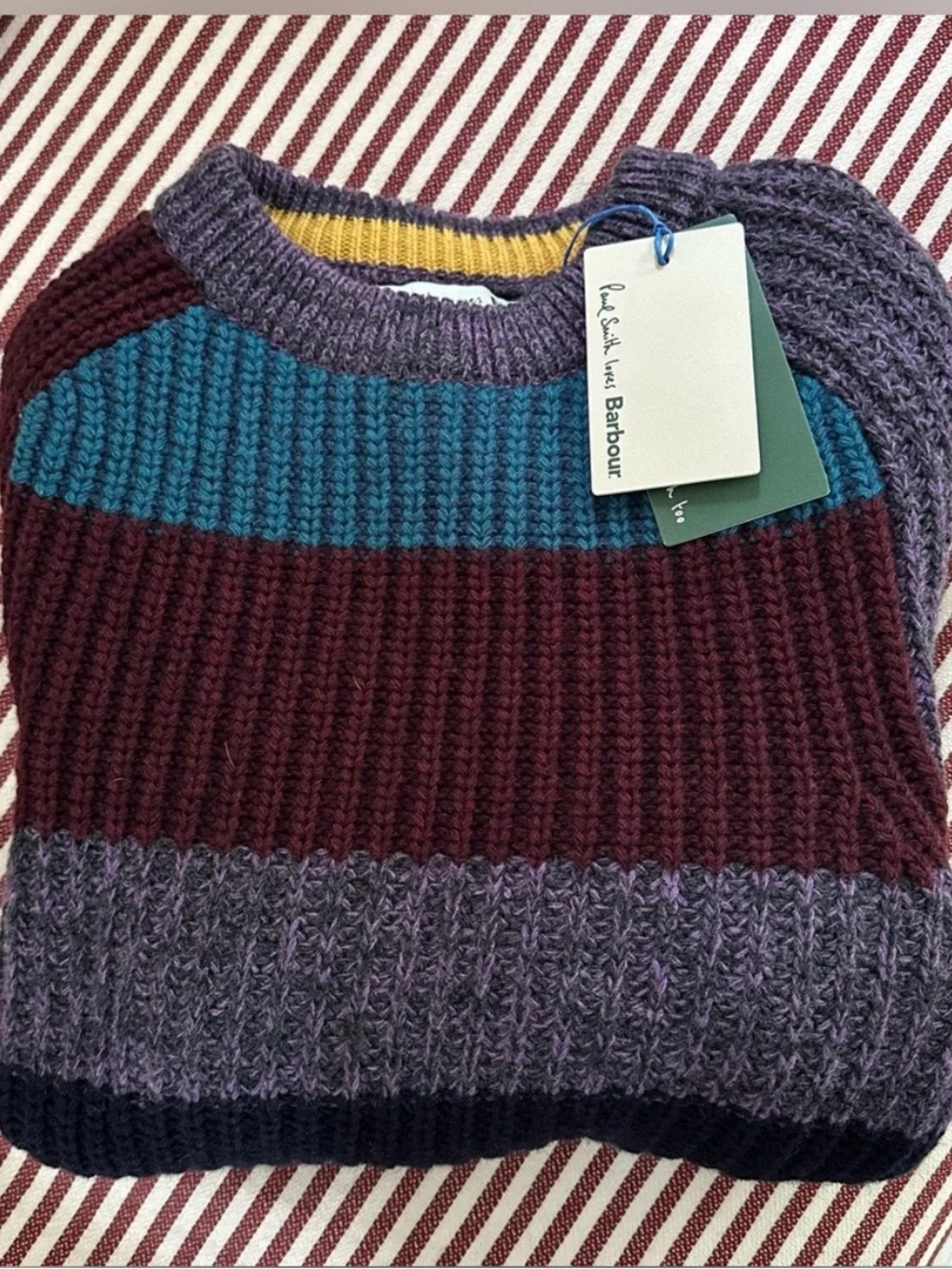 Paul Smith loves Barbour Men's Multi Strip Roundneck Sweater Sz M NWT